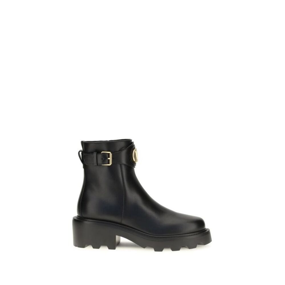 Valentino Garavani Black Calf Leather Bos Taurus Ankle Women's Boots